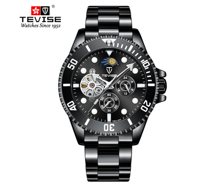 Tevise T801 New Luxury Stainless Steel Automatic Mechanical Mens Watch - Black - Zoom Image