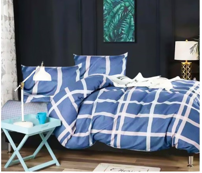 JA158-41 Cotton Double Size Bedsheet with Quilt Cover and Pillow Case 4 Pcs- Blue - Zoom Image