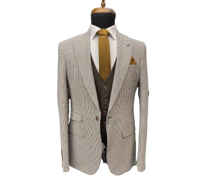 Fatih Zraiq Size 56 Trendy and Attractive Premium Quality 3 Pieces Suit for Men - White and Brown - Zoom Image