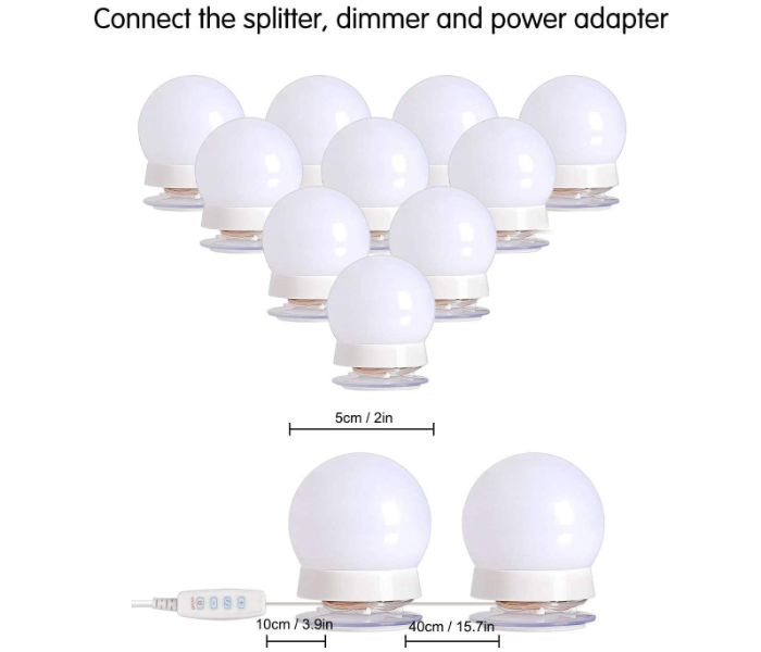 LED Makeup Mirror Bulb Set f 10 Pieces - White - Zoom Image 5