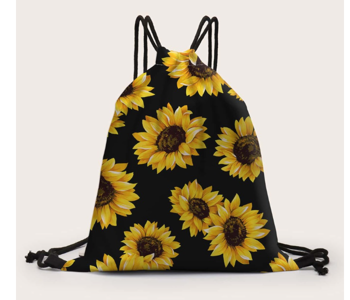 VW Trendz swbag18200818909 Large 3D Sunflower Print Drawstring Backpack - Black - Zoom Image