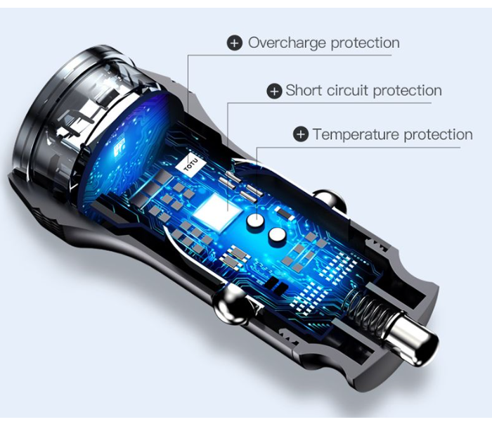 TOTU DCCPD-01-BK 36W Armour Series Dual Port Fast Charging Car Charger - Black - Zoom Image 6