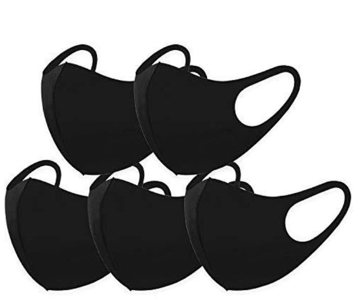 Unisex Anti Microbial Washable Neoprene Pack of 5 Fabric Face Mask - Black - Zoom Image 1