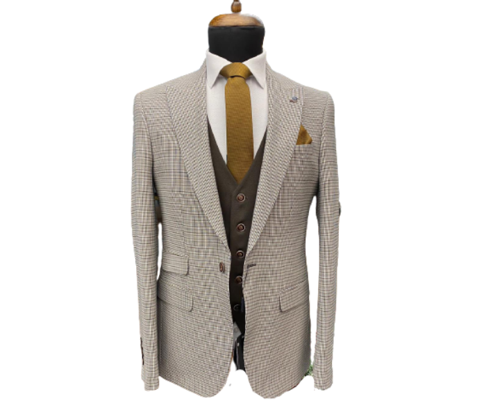 Fatih Zraiq Size 58 Trendy and Attractive Premium Quality 3 Pieces Suit for Men - White and Brown - Zoom Image