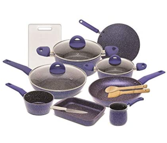 Homeway HW3430 15 Pieces Forged Marble Cookware Set -Blue - Zoom Image