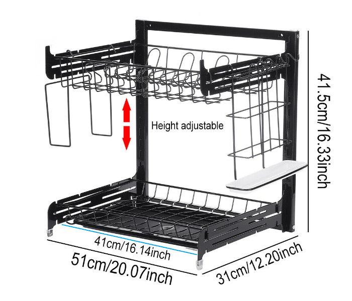 Stylish 2 Layer Tier Dish Rack Drying Kitchen Organizer Shelf with Plate Drainer Holder - Black - Zoom Image 1