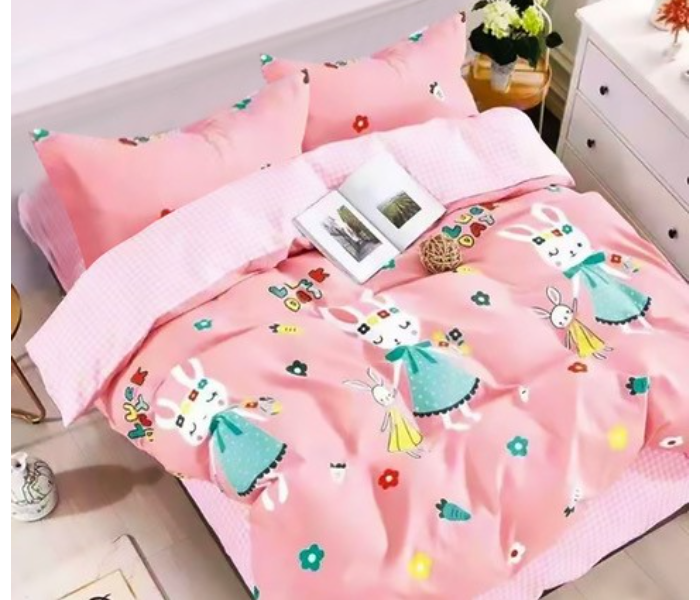 JA158-48 Cotton Double Size Bedsheet with Quilt Cover and Pillow Case 4 Pcs- Pink - Zoom Image