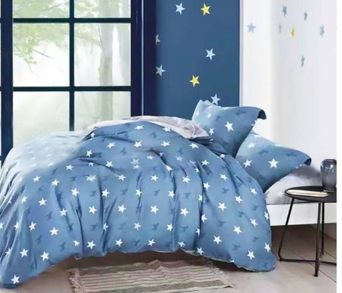 JA158-28 Cotton Double Size Bedsheet with Quilt Cover and Pillow Case 4 Pcs- Blue - Zoom Image