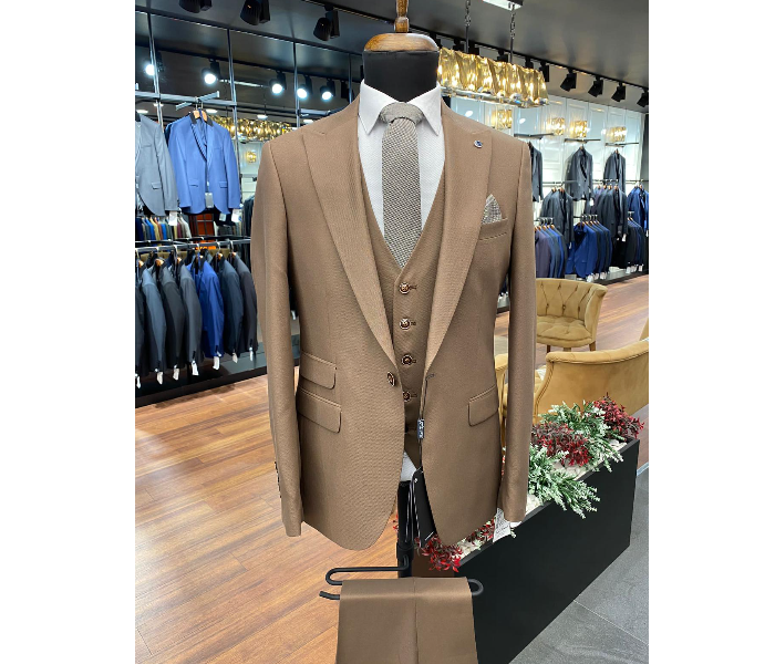 Fatih Zraiq Size 54 Trendy and Attractive Premium Quality 3 Pieces Suit for Men - Light Brown - Zoom Image