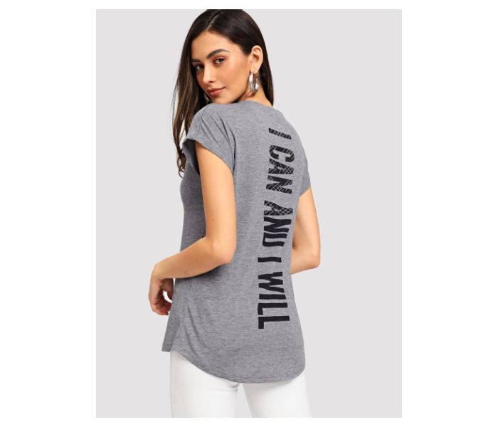 VW Trendz tee181029411 Small Letter Print Marled Tee for Women - Grey - Zoom Image