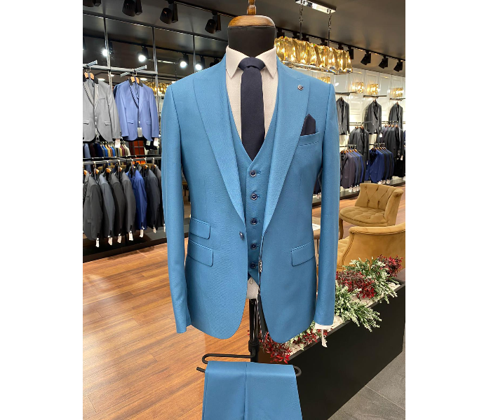 Fatih Zraiq Size 58 Trendy and Attractive Premium Quality 3 Pieces Suit for Men - Sky Blue - Zoom Image