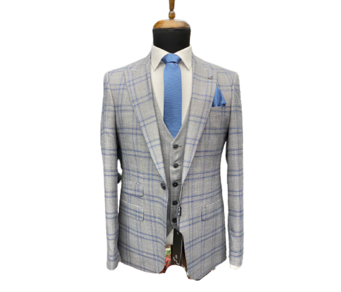 Fatih Zraiq Size 58 Trendy and Attractive Premium Quality 3 Pieces Suit for Men - Grey and Blue - Zoom Image