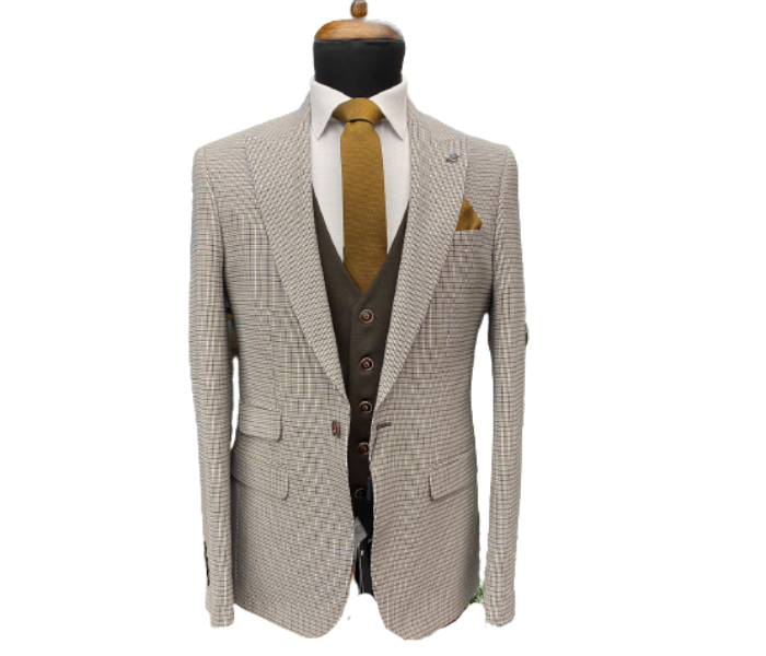 Fatih Zraiq Size 54 Trendy and Attractive Premium Quality 3 Pieces Suit for Men - White and Brown - Zoom Image