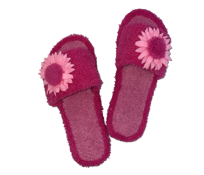 Casual LFO30 US 06 Flower Design Daily Wear Soft Flat Home Slippers for Women - Dark Pink - Zoom Image