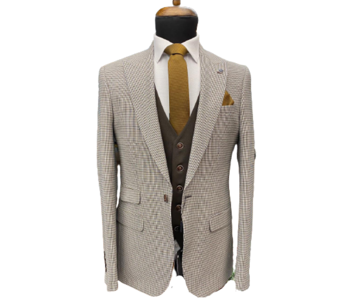 Fatih Zraiq Size 52 Trendy and Attractive Premium Quality 3 Pieces Suit for Men - White and Brown - Zoom Image