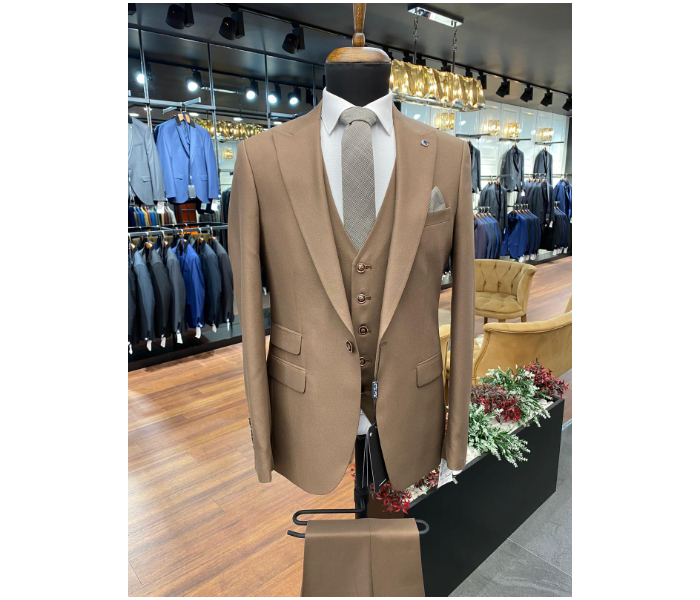 Fatih Zraiq Size 56 Trendy and Attractive Premium Quality 3 Pieces Suit for Men - Light Brown - Zoom Image