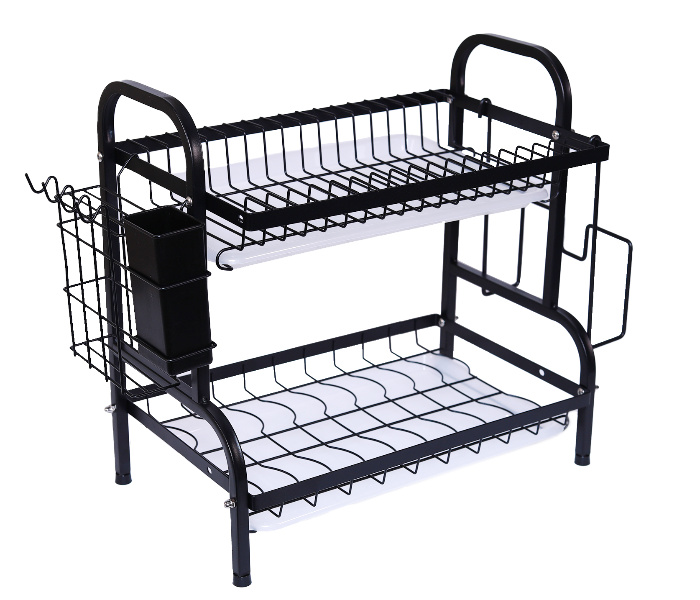 Stylish 2 Layer Tier Dish Rack Drying Kitchen Organizer Shelf with Plate Drainer Holder - Black - Zoom Image 8