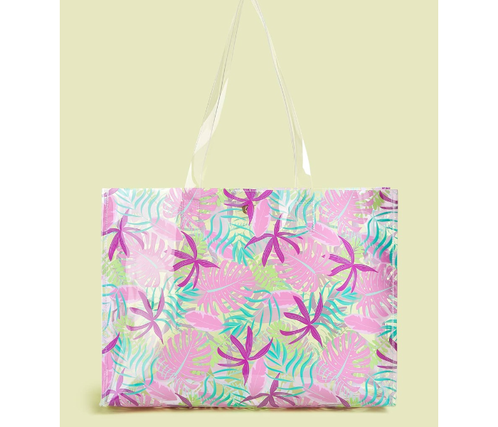 VW Trendz swbag03200408874 Large Leaf Print PVC Tote Bag - Pink - Zoom Image 1