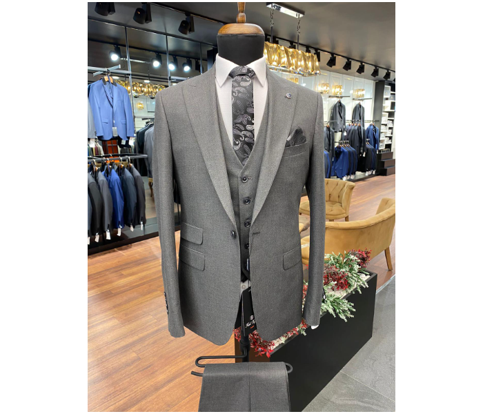 Fatih Zraiq Size 54 Trendy and Attractive Premium Quality 3 Pieces Suit for Men - Charcoal Grey - Zoom Image