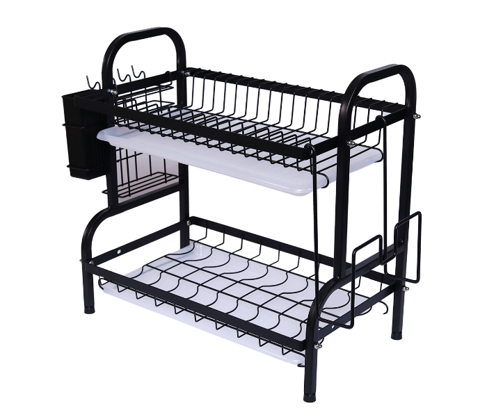 Stylish 2 Layer Tier Dish Rack Drying Kitchen Organizer Shelf with Plate Drainer Holder - Black - Zoom Image 11