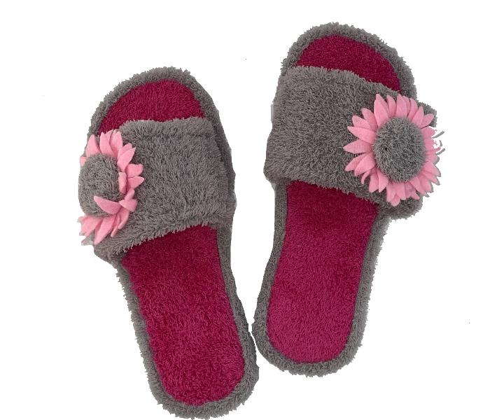 Casual LFO30 US 07 Flower Design Daily Wear Soft Flat Home Slippers for Women - Grey - Zoom Image