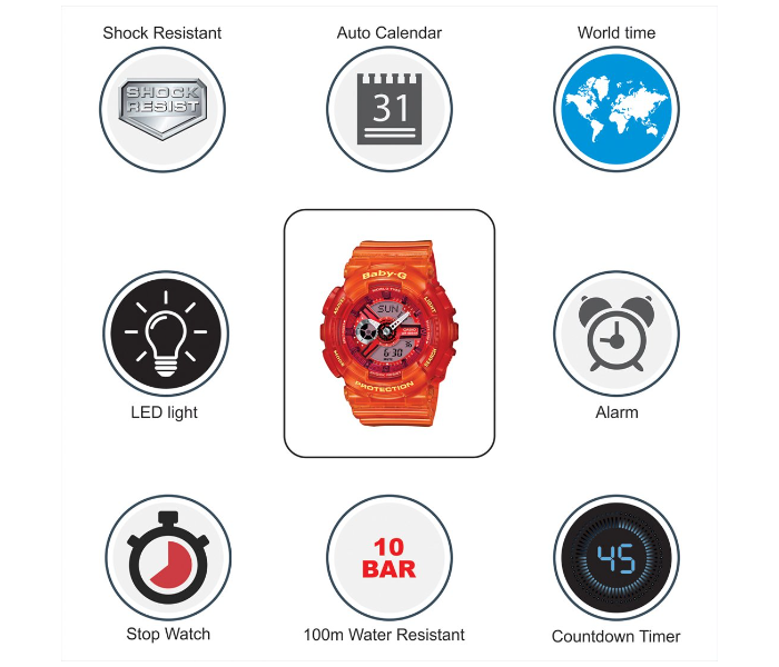 Casio Baby-G BA-110JM-4ADR Orange Dial Analog-Digital Watch For Women - Orange - Zoom Image 2