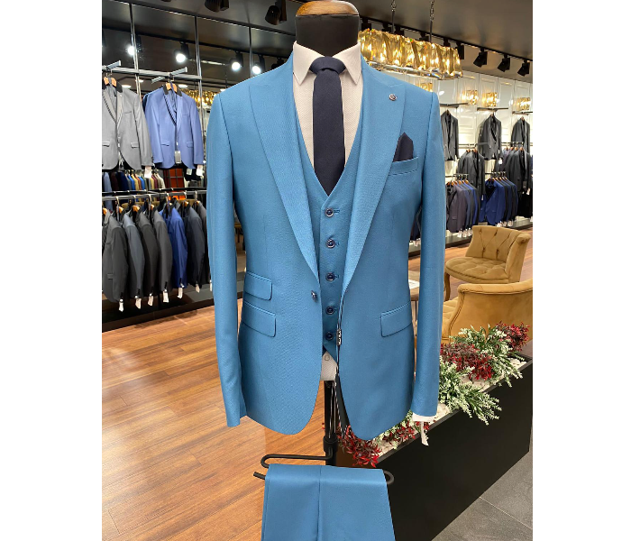 Fatih Zraiq Size 54 Trendy and Attractive Premium Quality 3 Pieces Suit for Men - Sky Blue - Zoom Image