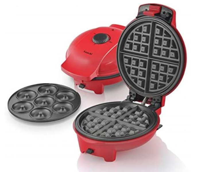 Saachi NL-2M-1545 2 in 1 Non Stick Donut and Waffel Maker - Red - Zoom Image