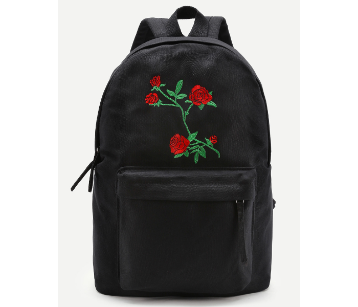 VW Trendz bag170512314 Large Flower Embroidery Canvas Backpack - Black - Zoom Image