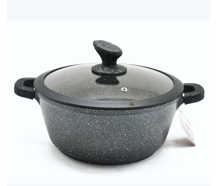 Homeway HW3475 24cm Marble Casserole With Die Cast Aluminum Lid - Black - Zoom Image