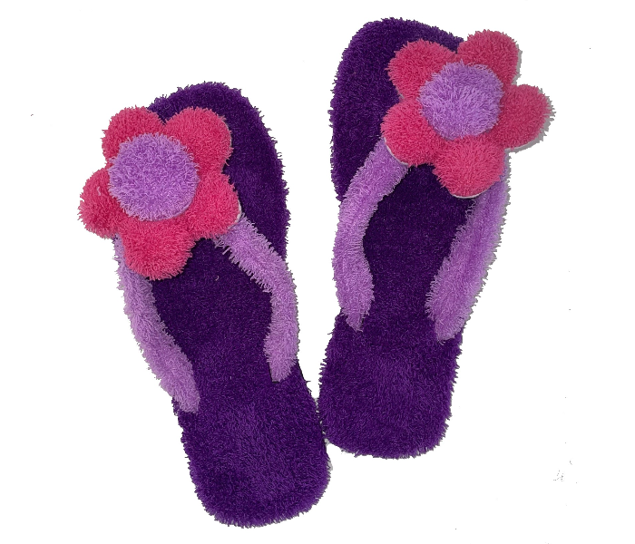 Casual LFV94 US 07 Flower Design Daily Wear Soft Flat Home Slippers for Women - Dark Purple - Zoom Image