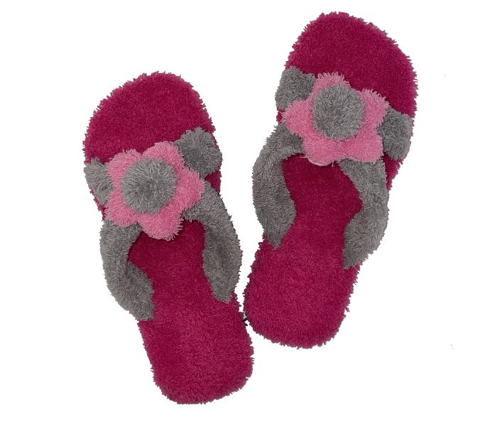 Casual LFO44 US 08 Flower Design Daily Wear Soft Flat Home Slippers for Women - Dark Pink - Zoom Image