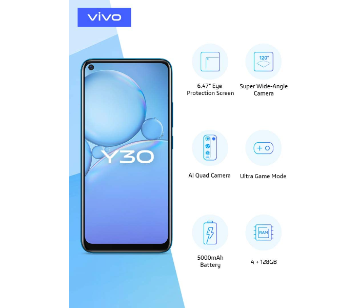 Vivo Y30 Dual SIM 4GB RAM 128GB 4G LTE Smartphone - Moonstone White - Zoom Image 2