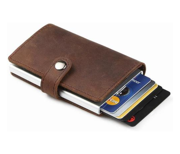 Leather RFID Aluminum Credit Card Holderd Cum Small Card Case Wallet - Coffee - Zoom Image 2