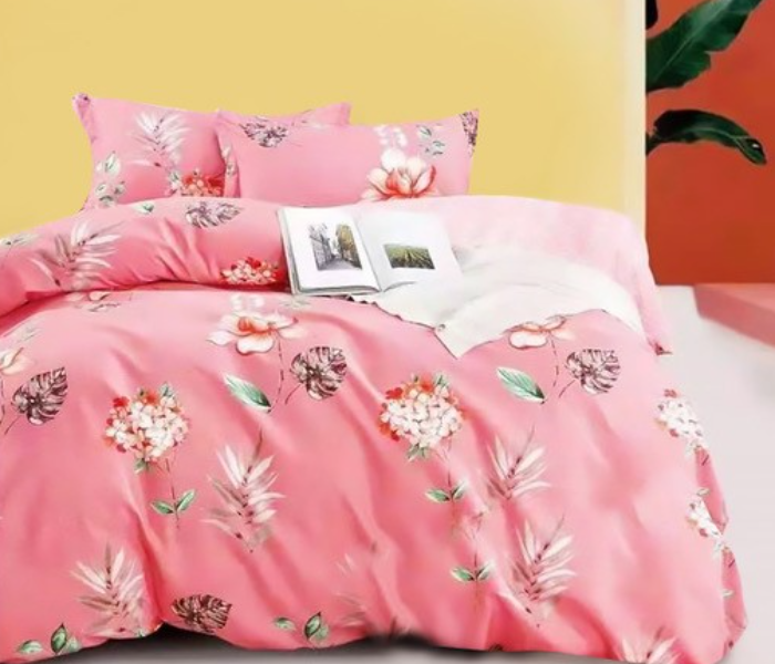 JA158-30 Cotton Double Size Bedsheet with Quilt Cover and Pillow Case 4 Pcs- Pink - Zoom Image