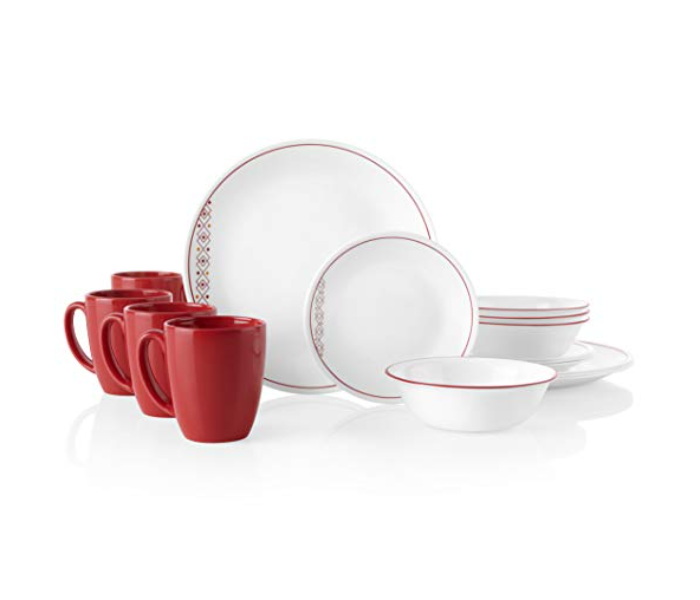 Corelle 113754000 16-Piece Dinnerware Set - White and Red - Zoom Image 1