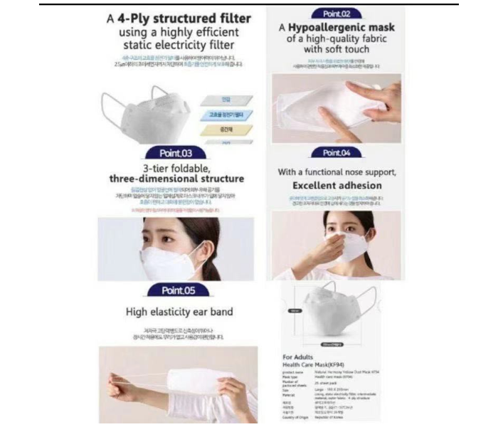 10PCS Mask KF94 Face Mask 3 Layer Non-woven Protection Filter 3D Anti Viral Mask Korean Style - Grey - Zoom Image 3