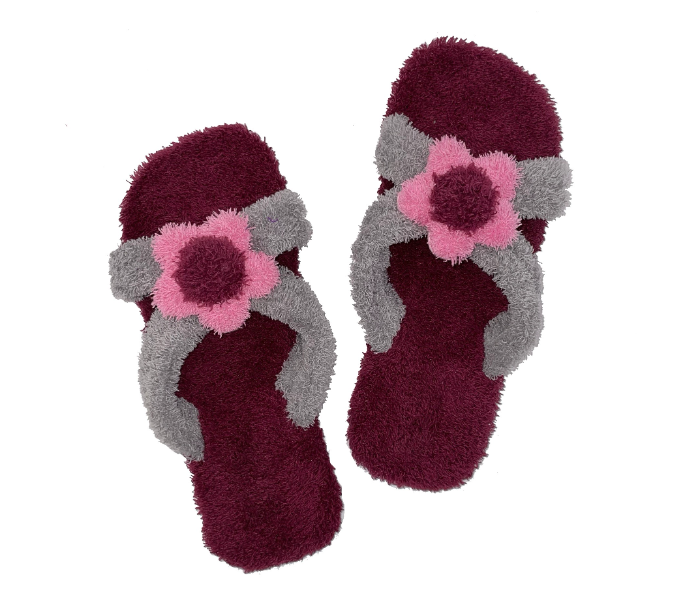 Casual LFO44 US 07 Flower Design Daily Wear Soft Flat Home Slippers for Women - Maroon - Zoom Image