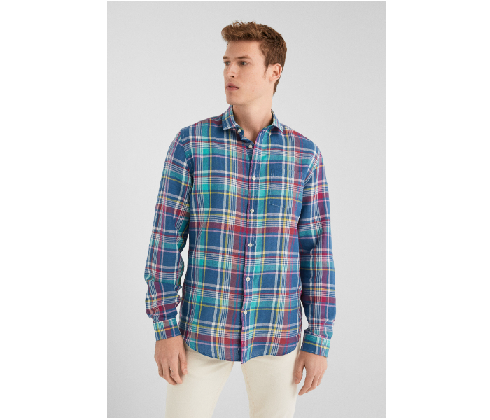 Springfield 099554188 Large Linen Shirt for Men - Turquoise - Zoom Image 3