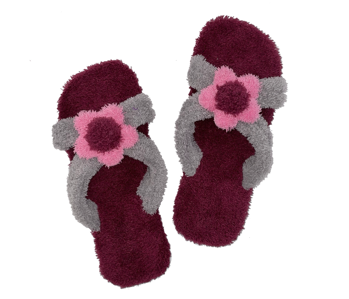 Casual LFO44 US 09 Flower Design Daily Wear Soft Flat Home Slippers for Women - Maroon - Zoom Image