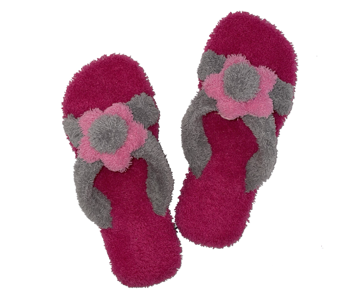 Casual LFO44 US 10 Flower Design Daily Wear Soft Flat Home Slippers for Women - Dark Pink - Zoom Image