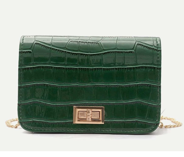 VW Trendz bag171023379 Medium Twist Lock Crocodile PU Crossbody Bag - Green - Zoom Image