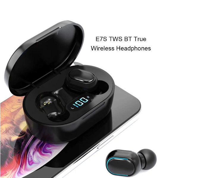 Air-E7S TWS Earbuds Bluetooth 5.0 True Wireless Sport Gaming Earphones with mic Digital Display- Black - Zoom Image 2