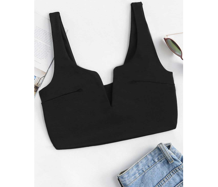 VW Trendz vest180509082 Medium V Neckline Zipper Detail Top for Women - Black - Zoom Image