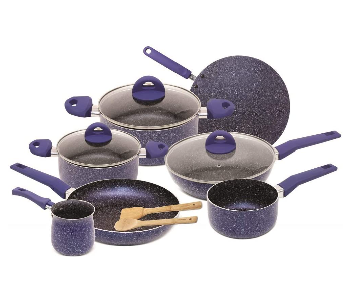 Homeway HW3424 12 Pieces Pressed Marble Cookware Set - Blue - Zoom Image