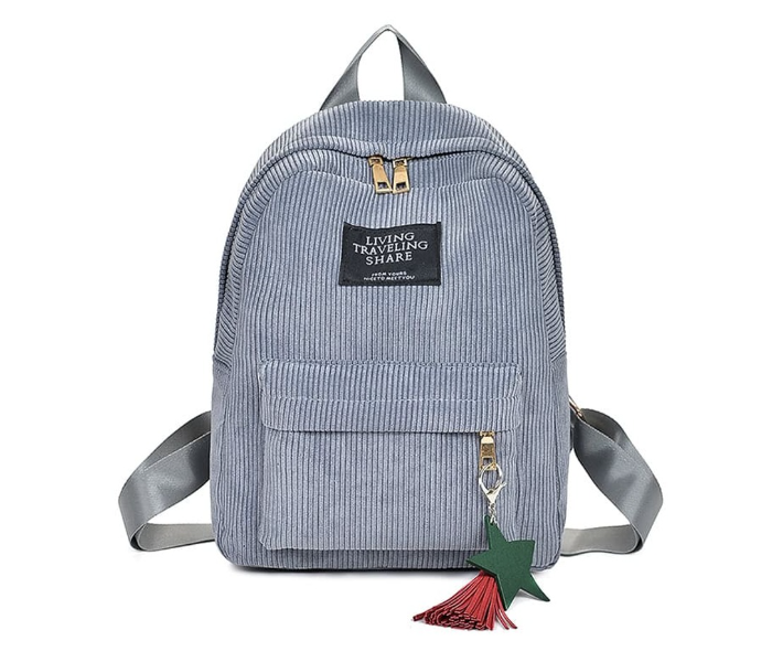 VW Trendz bag171113352 Large Front Pocket Corduroy Backpack With Tassel - Grey - Zoom Image