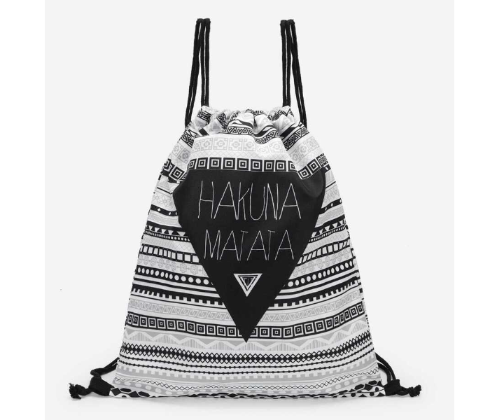 VW Trendz bag180927647 Large Geometric and Letter Print Drawstring Backpack - Black and White - Zoom Image