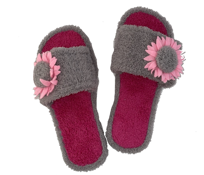 Casual LFO30 US 10 Flower Design Daily Wear Soft Flat Home Slippers for Women - Grey - Zoom Image