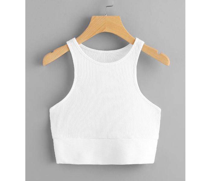 VW Trendz vest170703450 XS Rib Knit Crop Tank Top for Women - White - Zoom Image