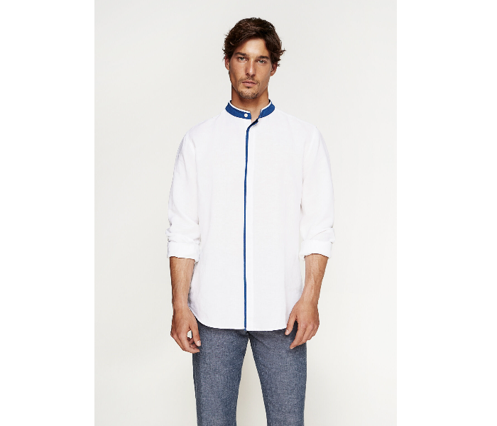 Springfield 099336012 Small Linen Shirt for Men - Medium Blue - Zoom Image 1